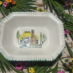 Bruce Stebner Hand Painted Tiki Folk Art Pottery 8-sided  ceramic bowl